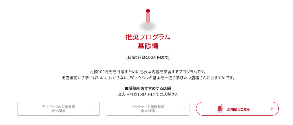 楽天大学 推奨プログラム基礎編画面